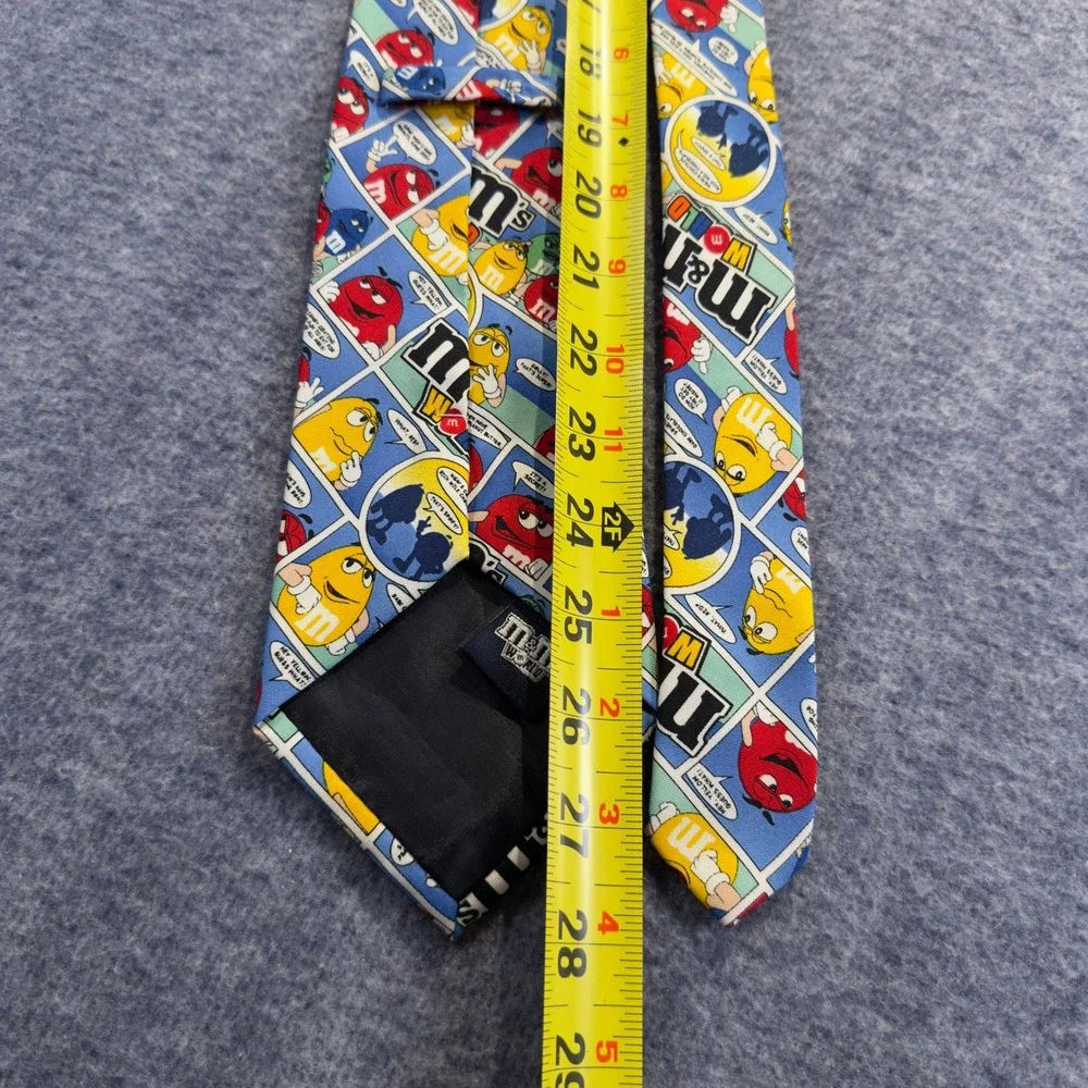M&M Mens Tie World Comic Strip Character Red Yellow Blue Novelty Necktie